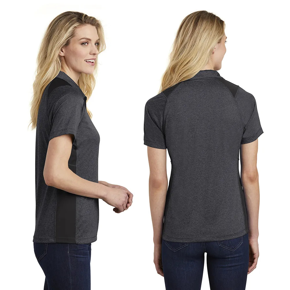Sport-Tek Women's Heather Colorblock Contender Embroidered Polo - Vintage Grey Heather/Black (PMS BLACK C)