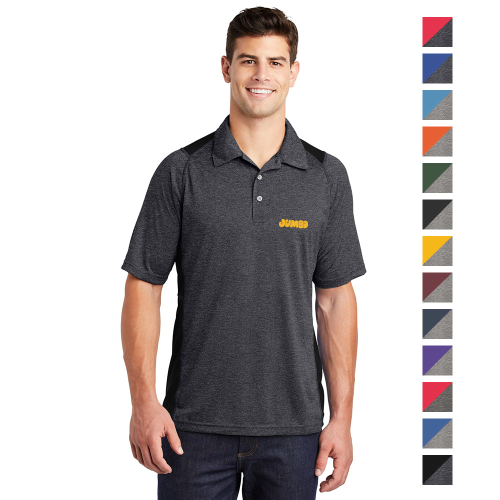 Sport-Tek Heather Colorblock Contender Embroidered Polo - Graphite Grey Heather/Black