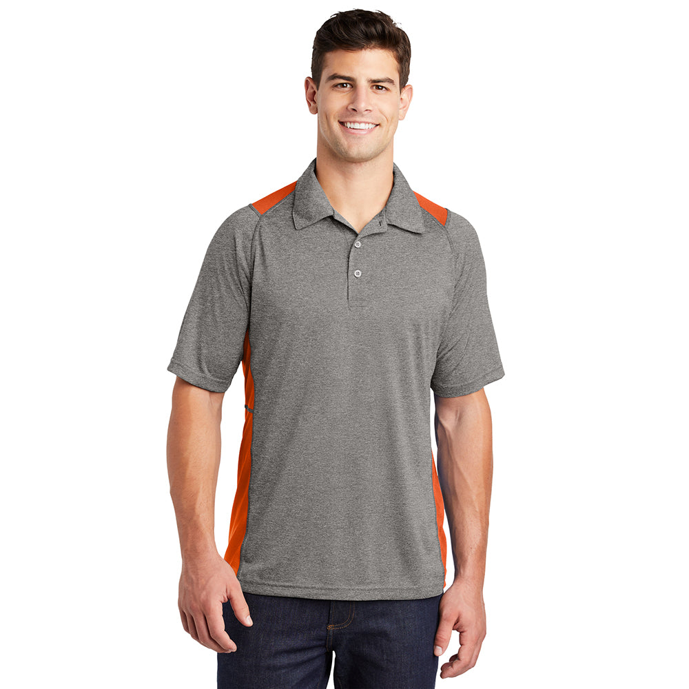 Sport-Tek Heather Colorblock Contender Embroidered Polo - Vintage Grey Heather/Gold