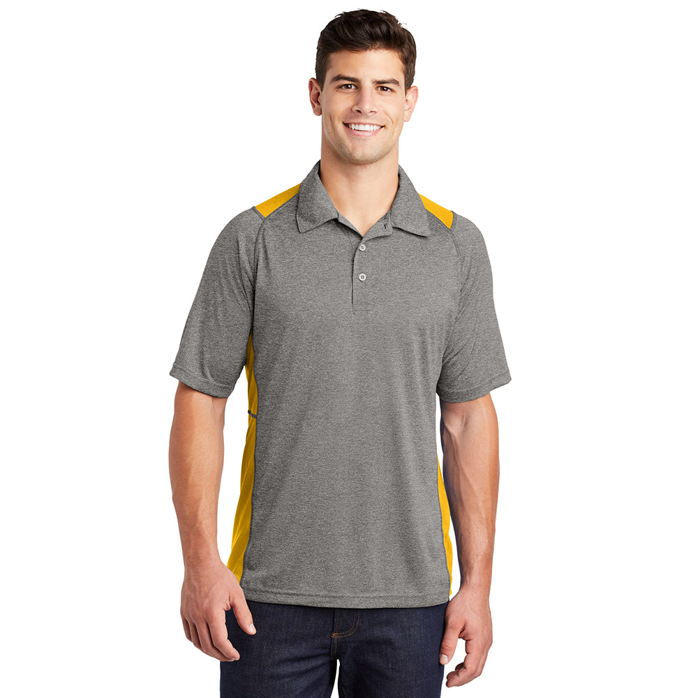 Sport-Tek Heather Colorblock Contender Embroidered Polo - Vintage Grey Heather/True Navy Blue