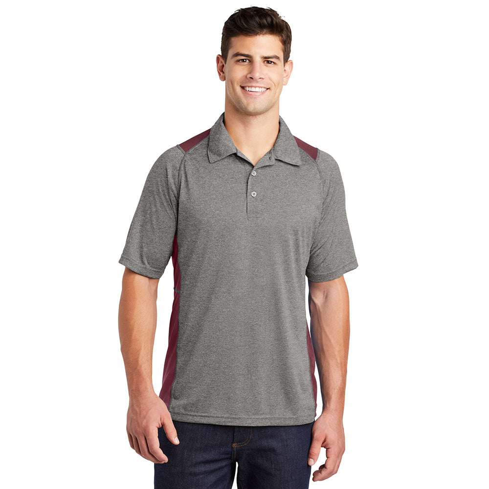 Sport-Tek Heather Colorblock Contender Embroidered Polo - Vintage Grey Heather/True Red