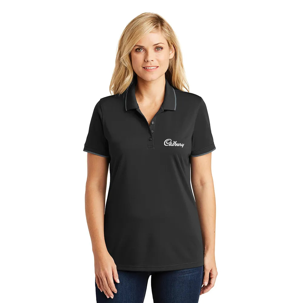 Port Authority Women's Dry Zone UV Micro-Mesh Tipped Embroidered Polo - Deep Black/Graphite Grey (PMS BLACK C)