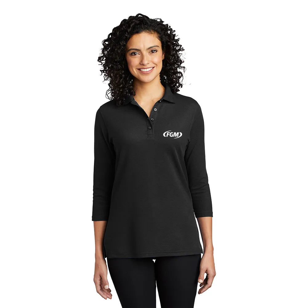 Port Authority Women's Silk Touch 3/4-Sleeve Embroidered Polo - Black