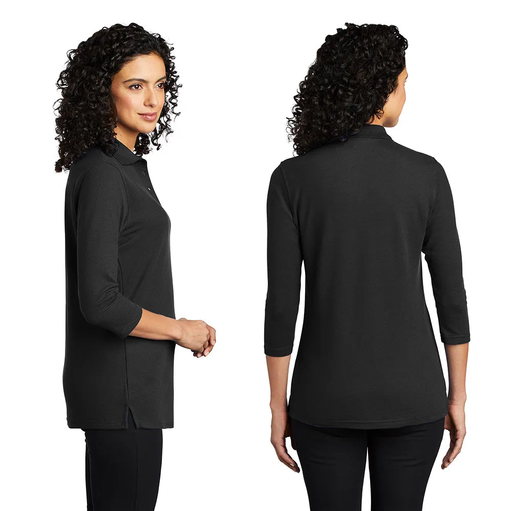Port Authority Women's Silk Touch 3/4-Sleeve Embroidered Polo - Navy Blue (PMS 533C)