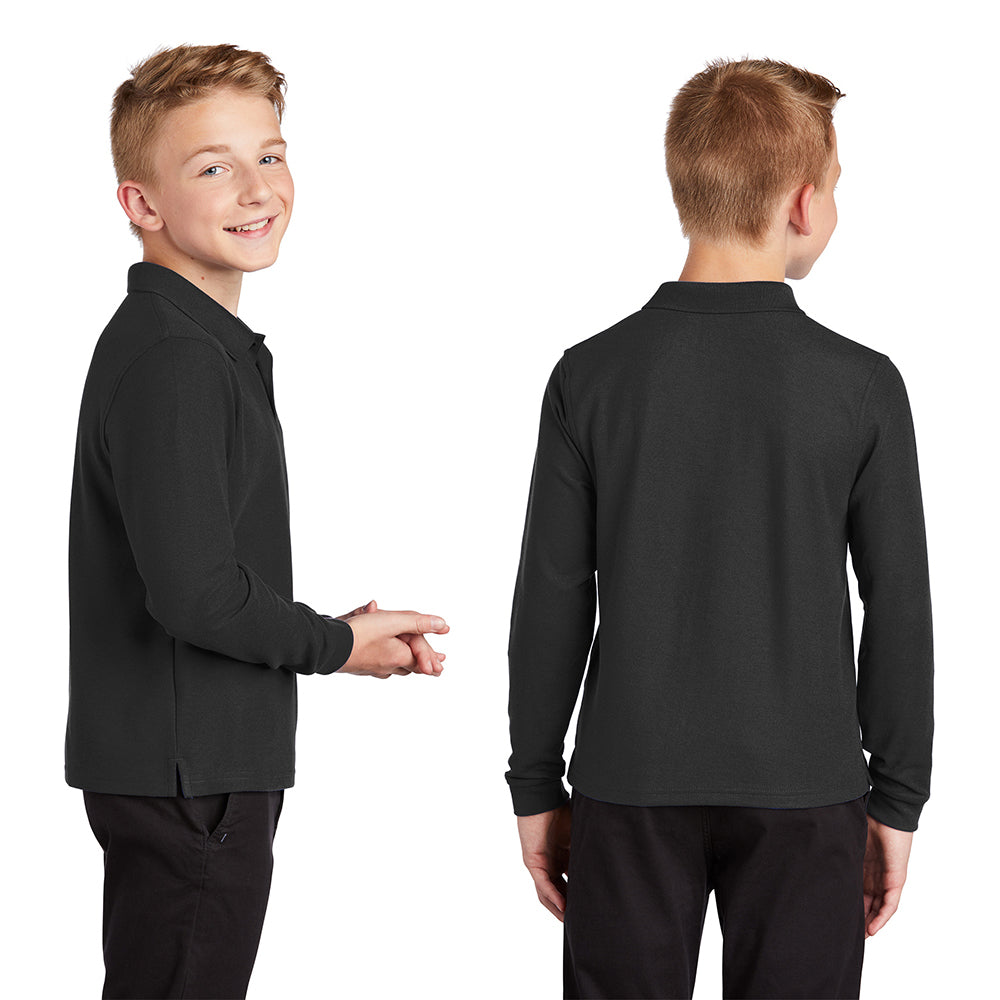 Port Authority Youth Silk Touch Long Sleeve Embroidered Polo - Burgundy Red (PMS 7428C)