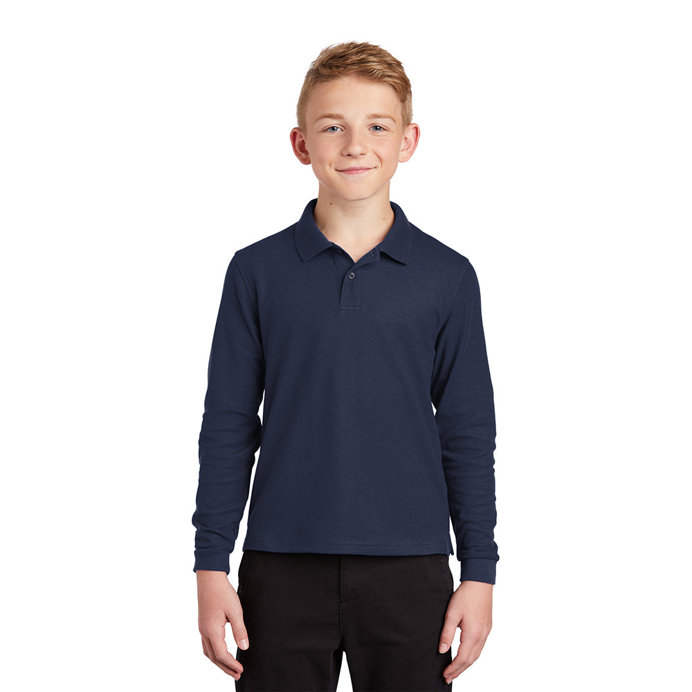Port Authority Youth Silk Touch Long Sleeve Embroidered Polo - Red (PMS 187C)