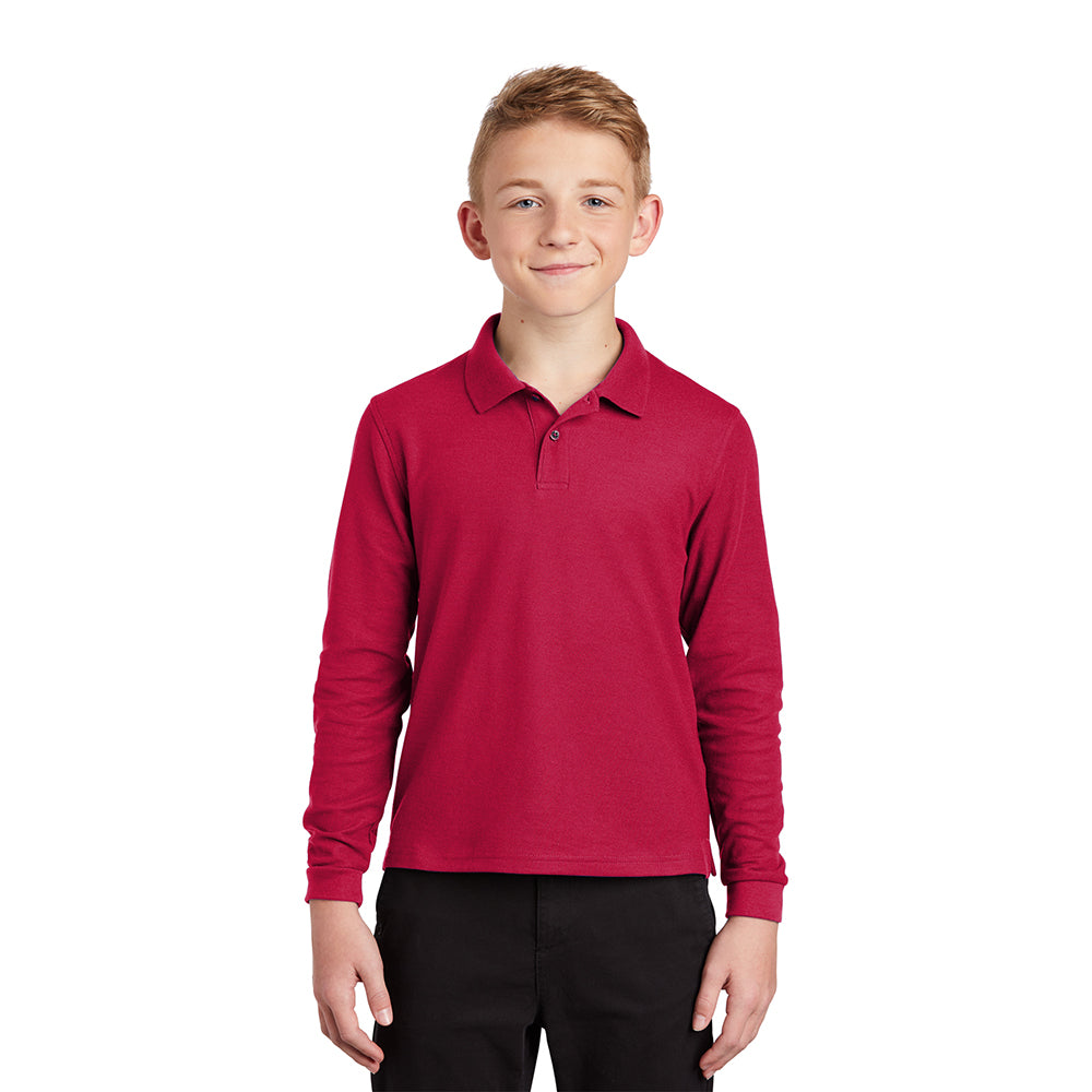Port Authority Youth Silk Touch Long Sleeve Embroidered Polo - Royal Blue (PMS 3597C)