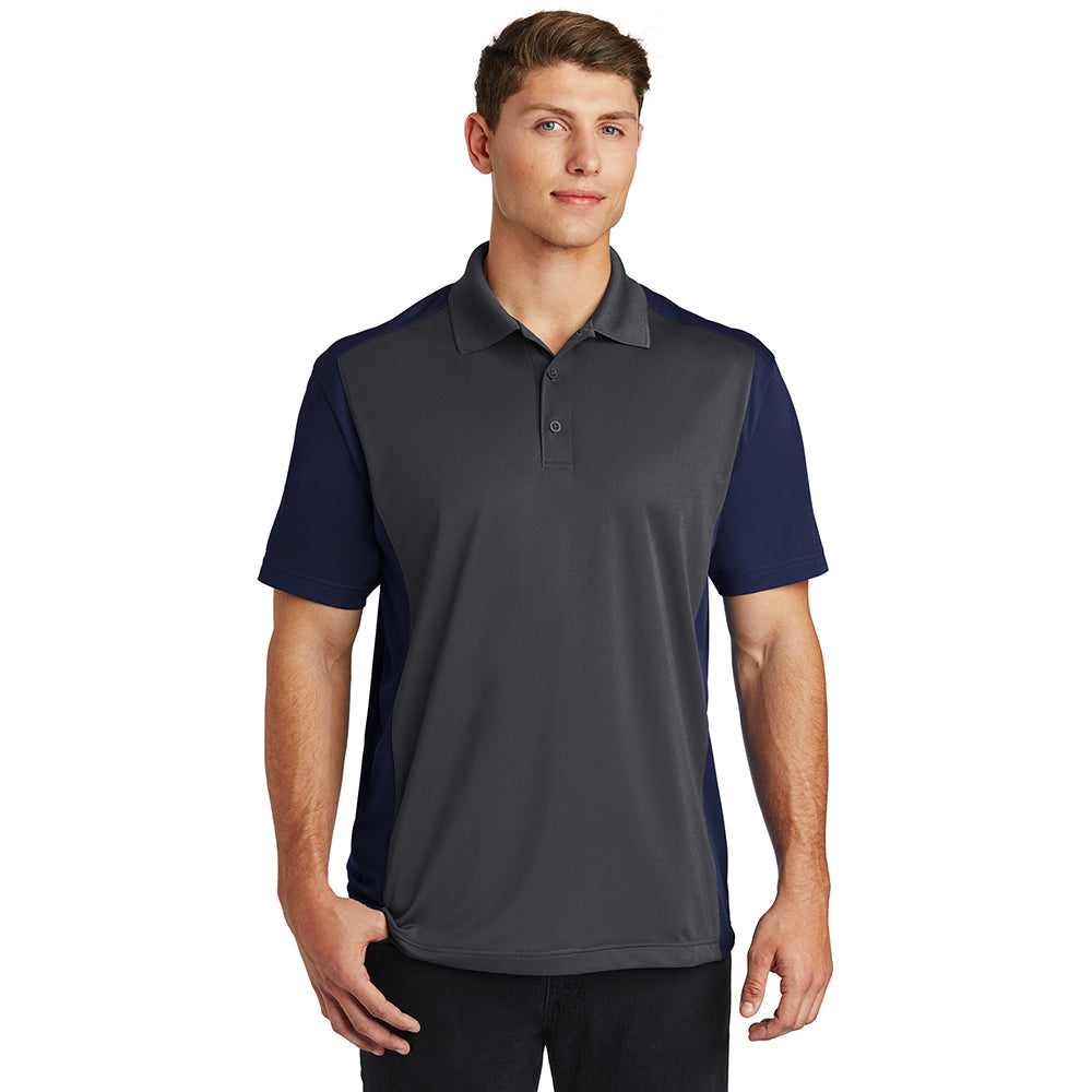 Sport-Tek Colorblock Micropique Sport-Wick Embroidered Polo - Iron Grey/True Navy Blue