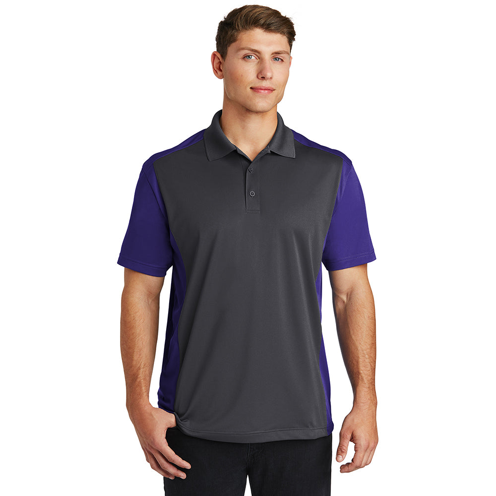 Sport-Tek Colorblock Micropique Sport-Wick Embroidered Polo - Iron Grey/True Red