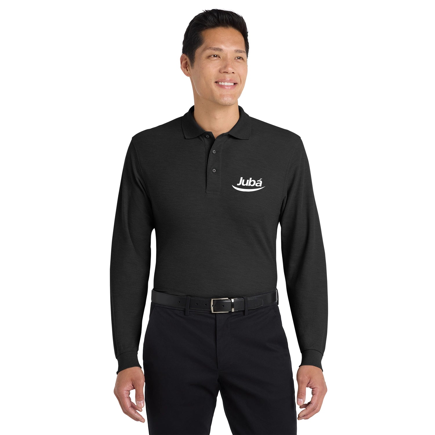 Port Authority Silk Touch Long Sleeve Embroidered Polo – White