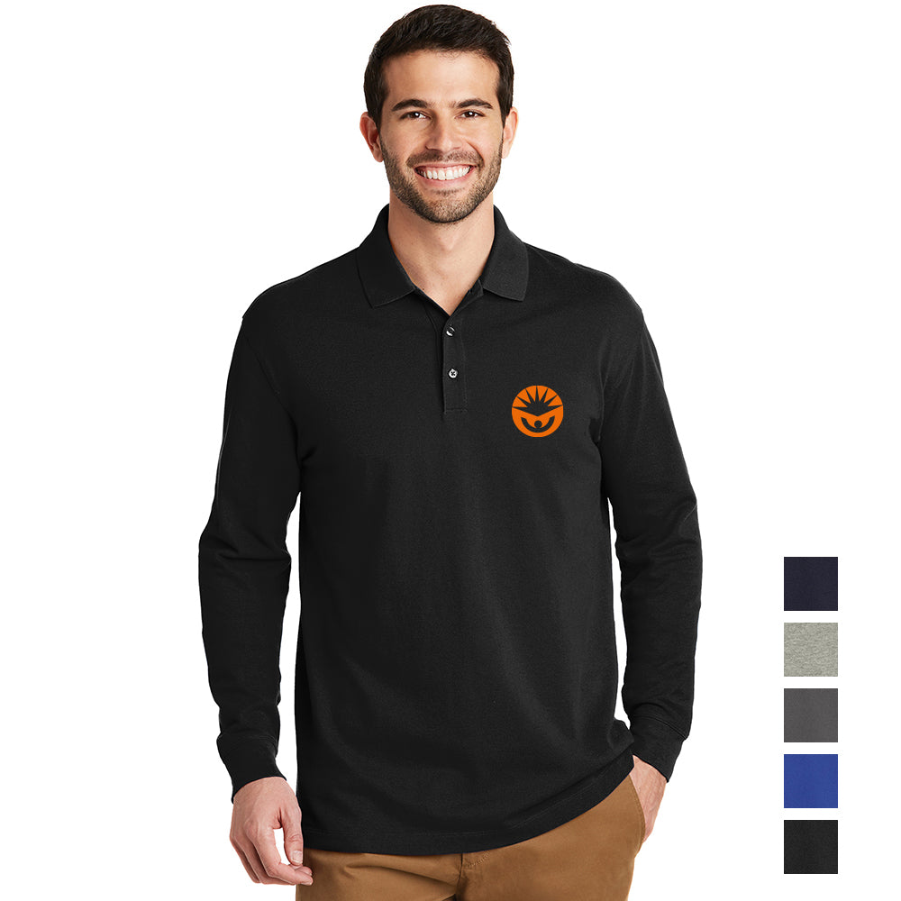 Port Authority EZCotton Long Sleeve Embroidered Polo – True Royal Blue (PMS 7687C)