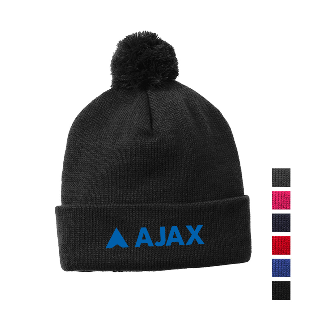 Sport-Tek Solid Pom Pom Embroidered Beanie - Black
