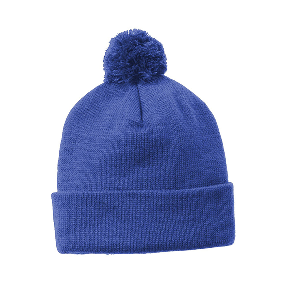Sport-Tek Solid Pom Pom Embroidered Beanie - True Royal Blue