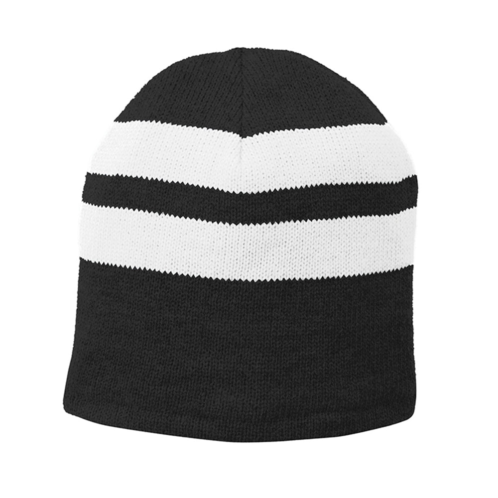 Port & Company Fleece-Lined Striped Beanie Embroidered Cap - Black/White