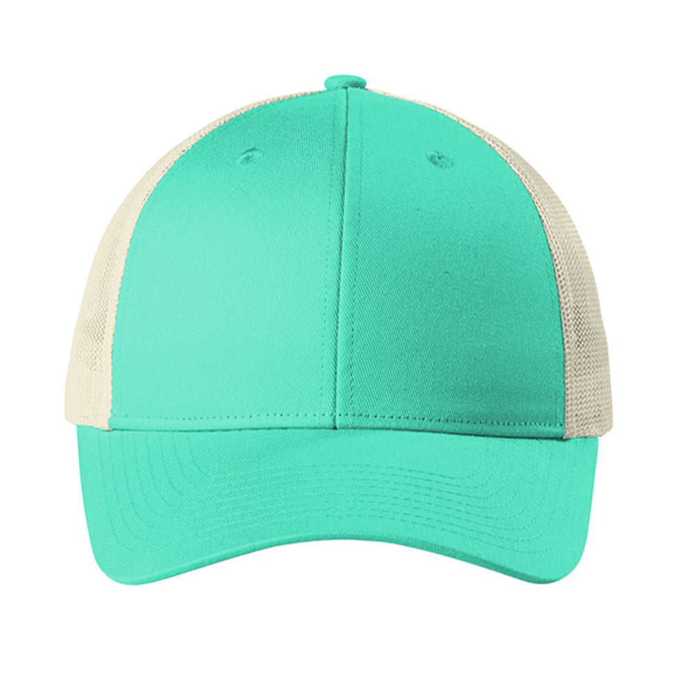 Port Authority Low-Profile Snapback Trucker Embroidered Cap - Bright Seafoam Green/Ecru White