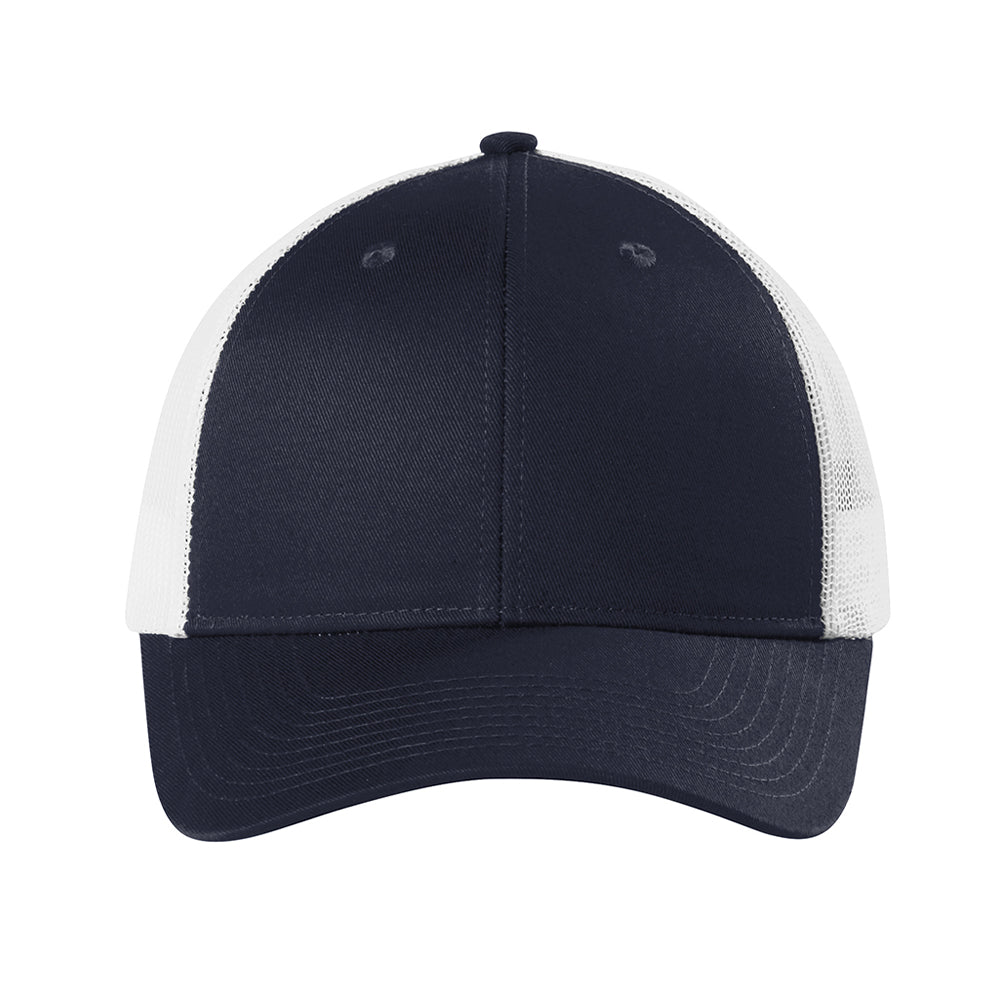 Port Authority Low-Profile Snapback Trucker Embroidered Cap - Rich Navy Blue/White