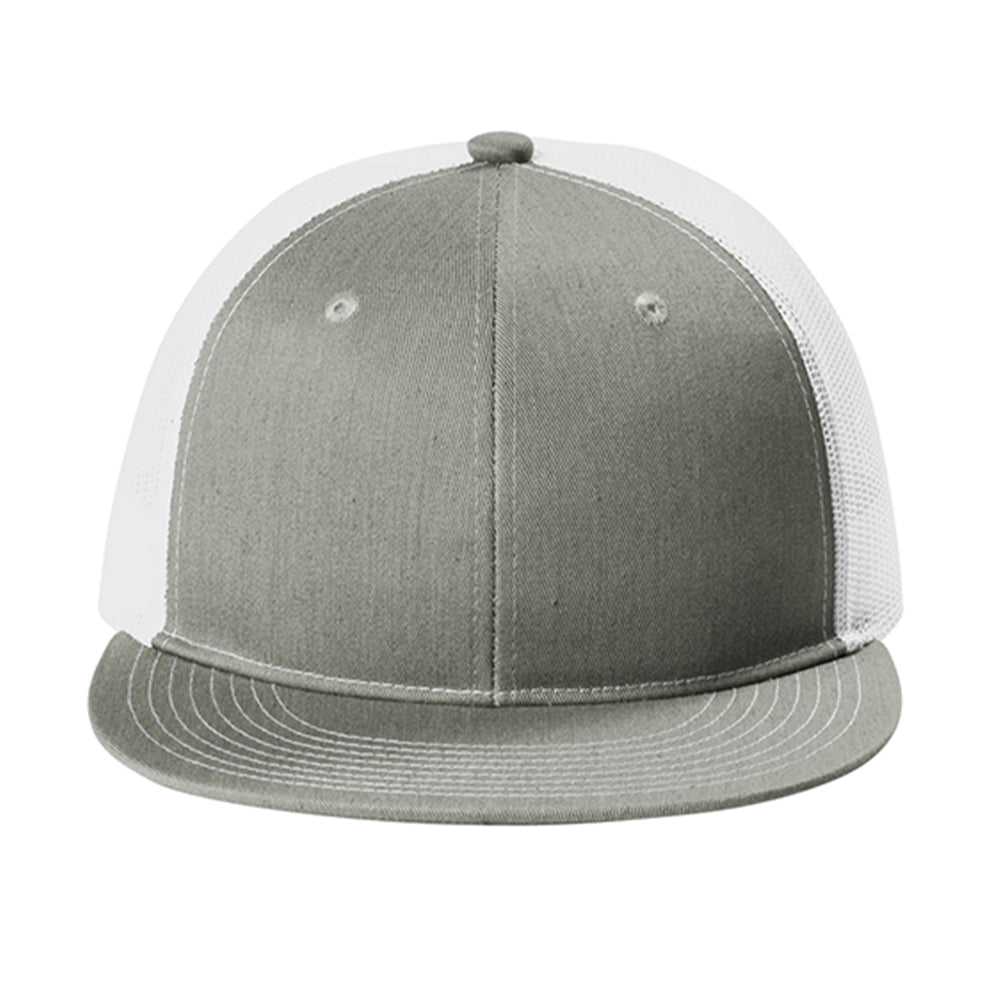 Port Authority Snapback Flat Bill Trucker Embroidered Cap - Heather Grey/White