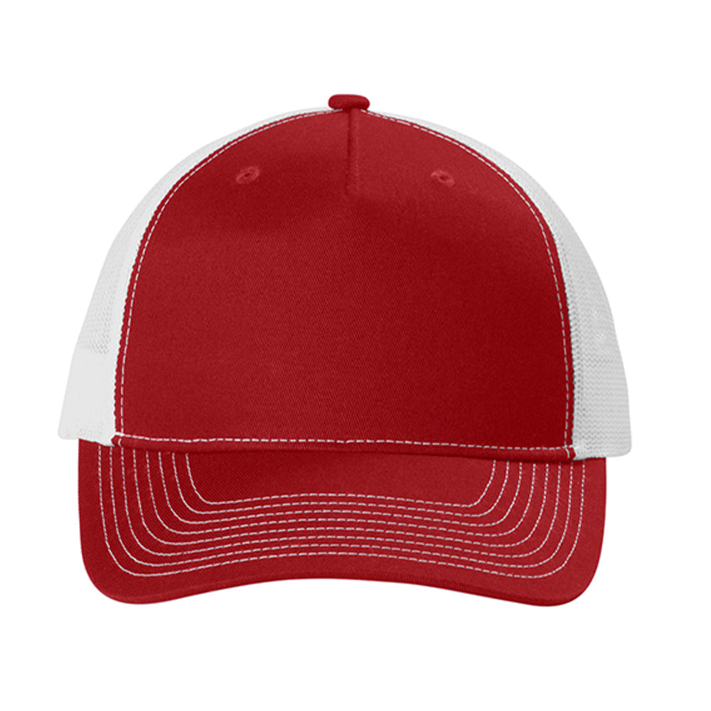 Port Authority Snapback Five-Panel Trucker Embroidered Cap - Flame Red/White