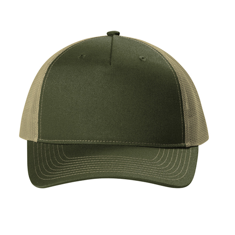 Port Authority Snapback Five-Panel Trucker Embroidered Cap - Olive Drab Green/Tan Green