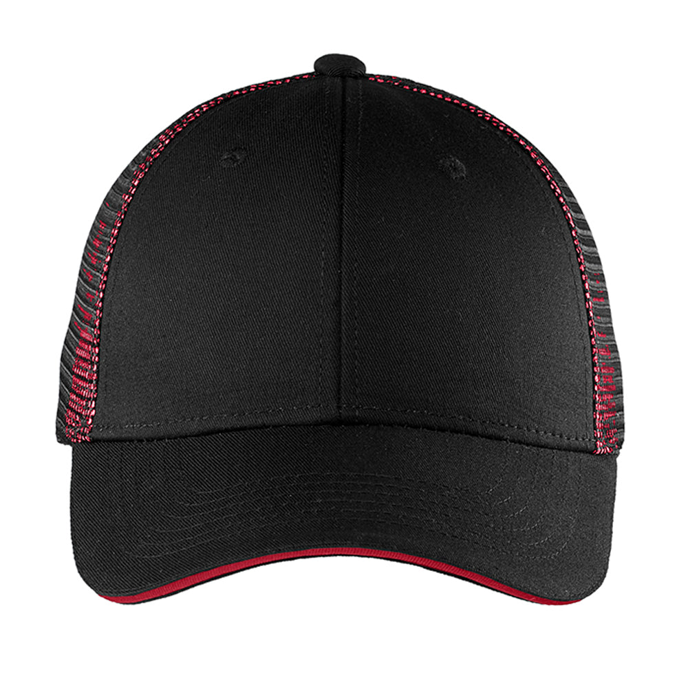 Port Authority Double Mesh Snapback Sandwich Bill Embroidered Cap - Black/Red