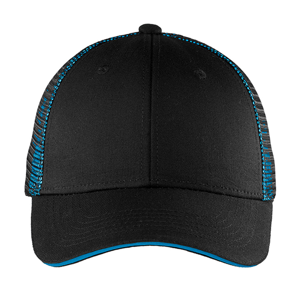 Port Authority Double Mesh Snapback Sandwich Bill Embroidered Cap - Black/Shock Blue