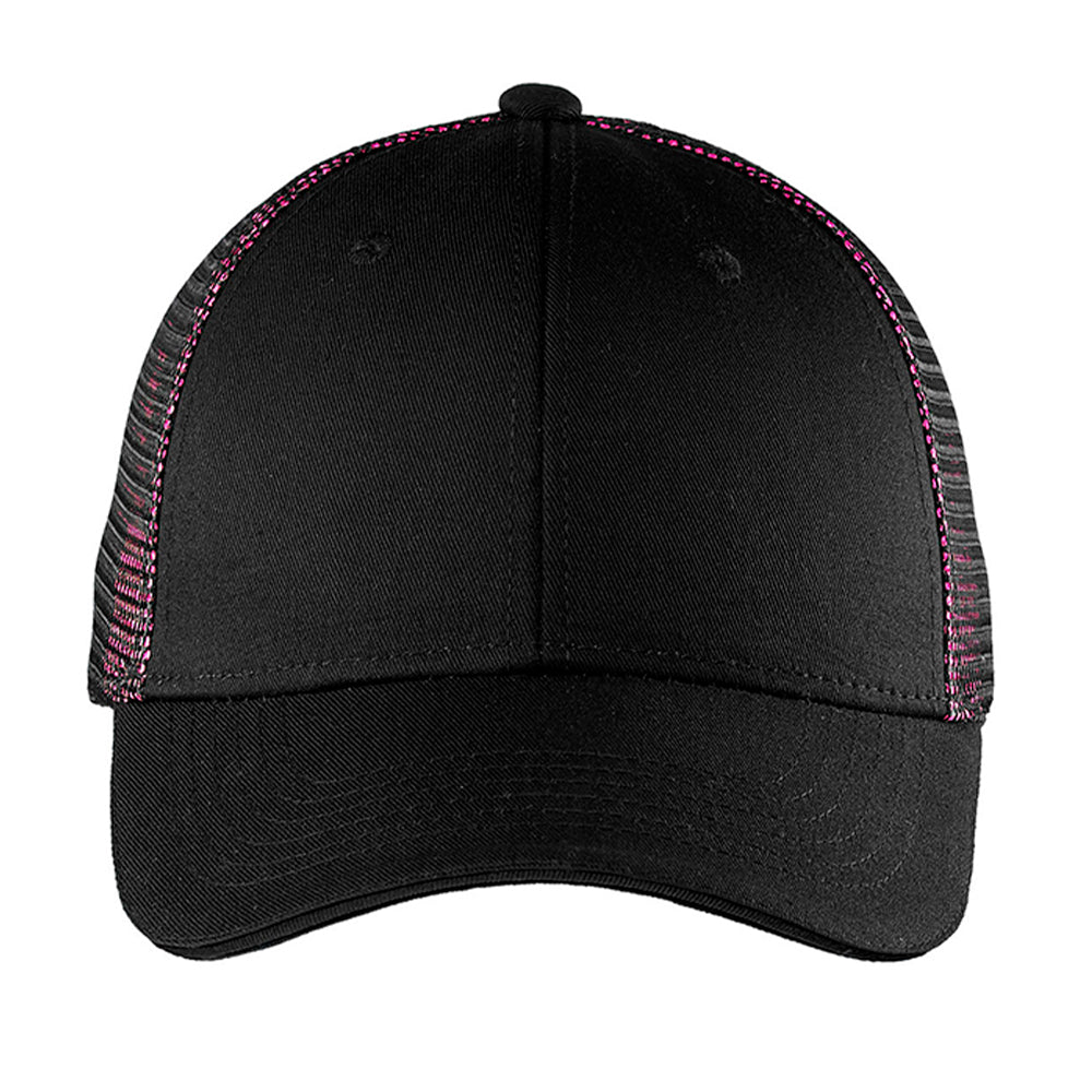 Port Authority Double Mesh Snapback Sandwich Bill Embroidered Cap - Black/Shock Pink