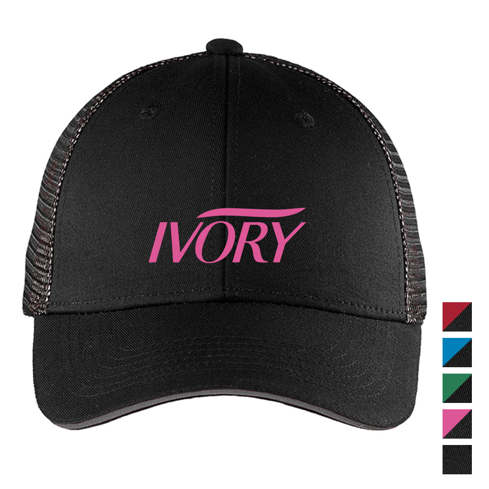 Port Authority Double Mesh Snapback Sandwich Bill Embroidered Cap - Black/Silver Grey