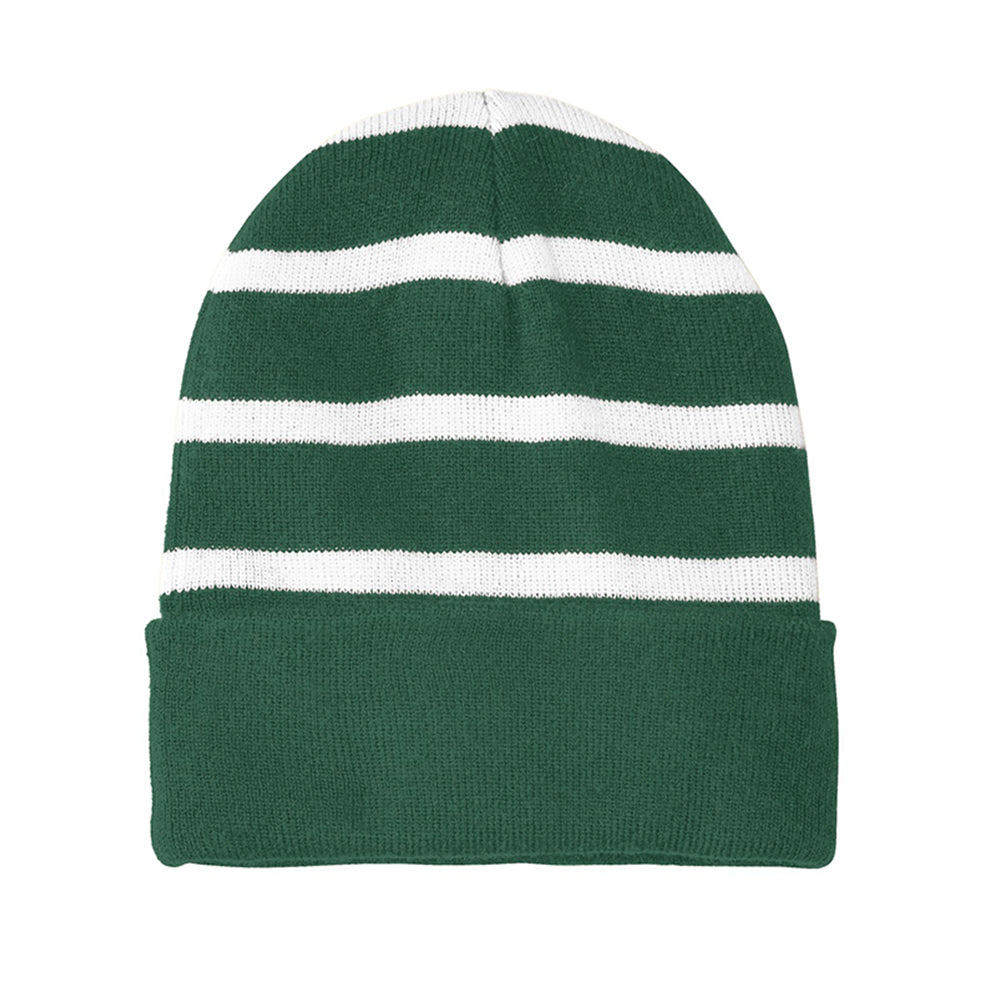 Sport-Tek Striped Embroidered Beanie with Solid Band - Forest Green/White