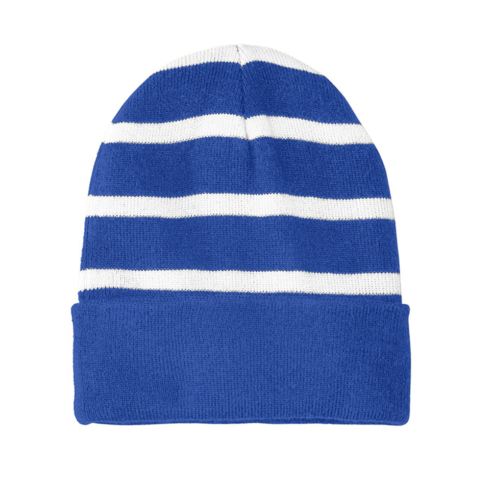 Sport-Tek Striped Embroidered Beanie with Solid Band - True Royal Blue/White
