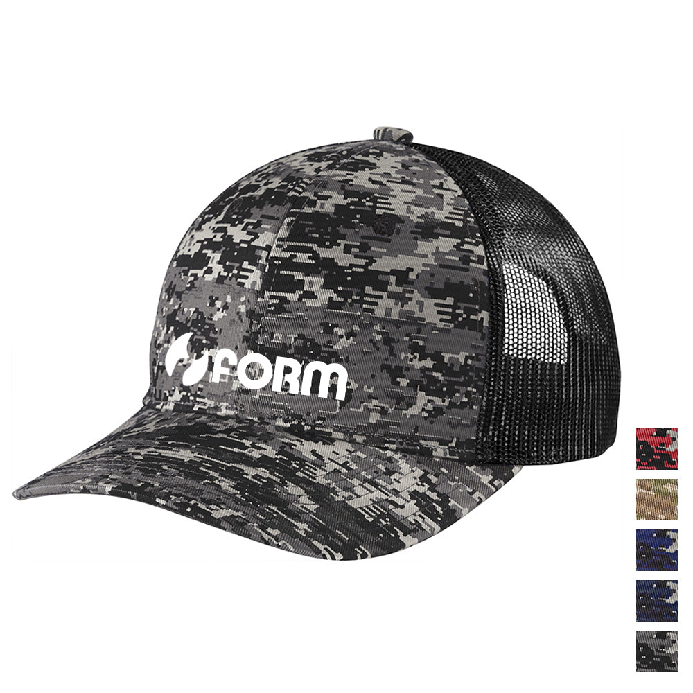 Port Authority Digi Camo Snapback Trucker Embroidered Cap – Rich Navy Blue Digi/Grey Steel (PMS 7547C)