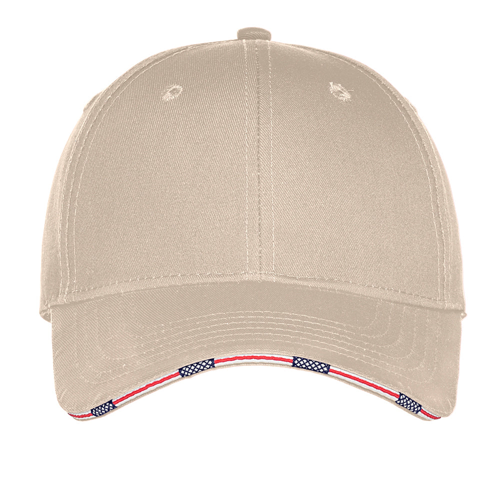 Port Authority Americana Flag Sandwich Embroidered Cap - Oyster Beige
