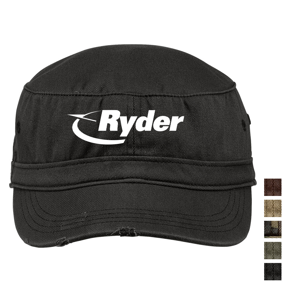 District Distressed Embroidered Military Hat - Black