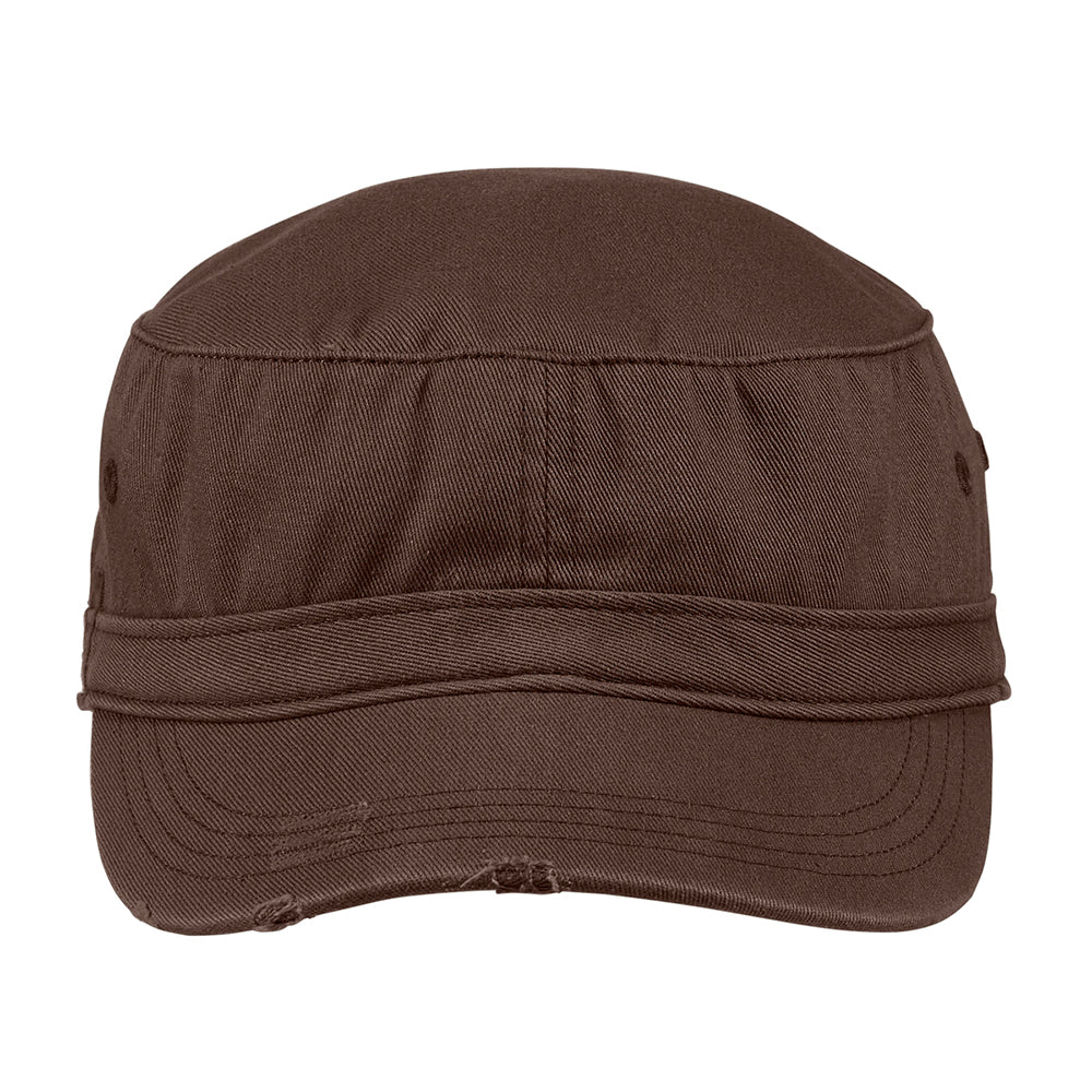 District Distressed Embroidered Military Hat - Chocolate Brown