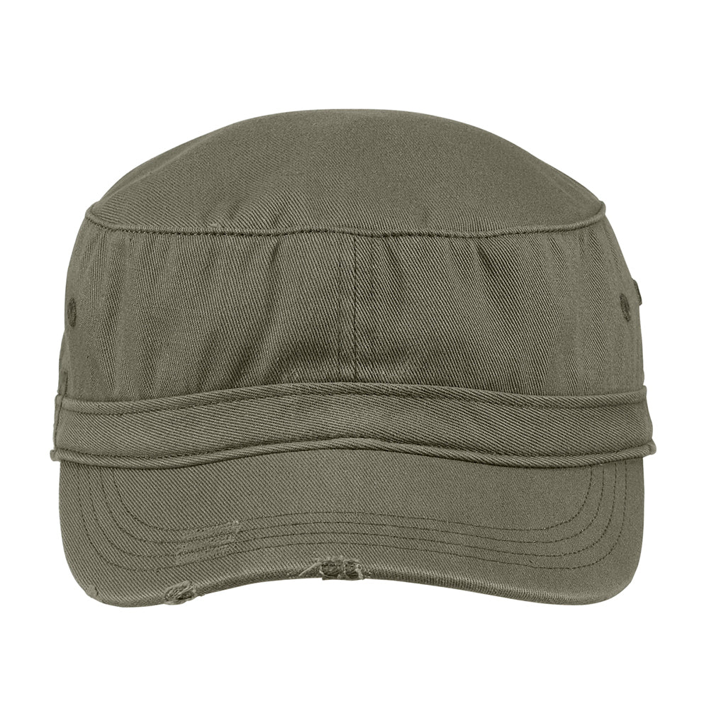 District Distressed Embroidered Military Hat - Olive Green