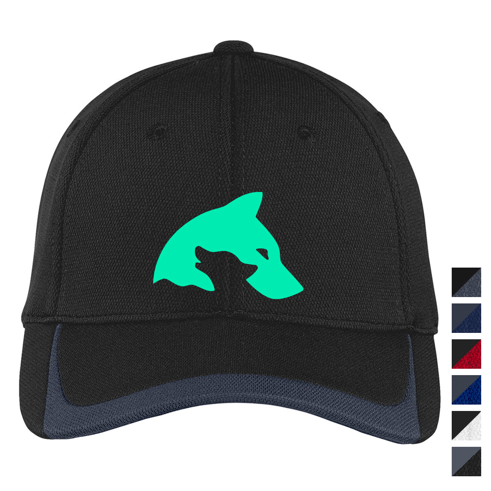 Sport-Tek Pique Colorblock Embroidered Cap - Black/Graphite Grey (PMS BLACK C)