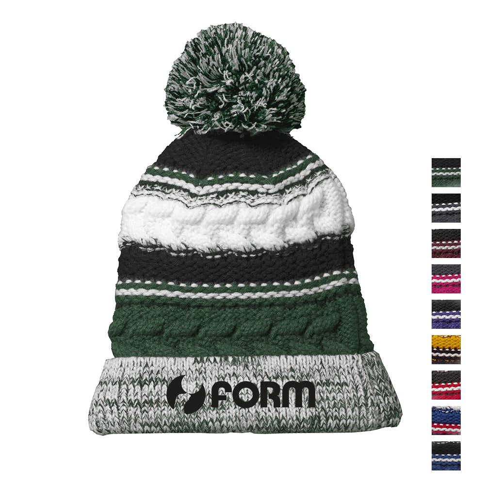Sport-Tek Pom Pom Team Embroidered Beanie - Forest Green/Black/White (PMS 553C)