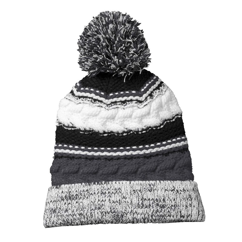 Sport-Tek Pom Pom Team Embroidered Beanie - Iron Grey/Black/White (PMS 7540C)