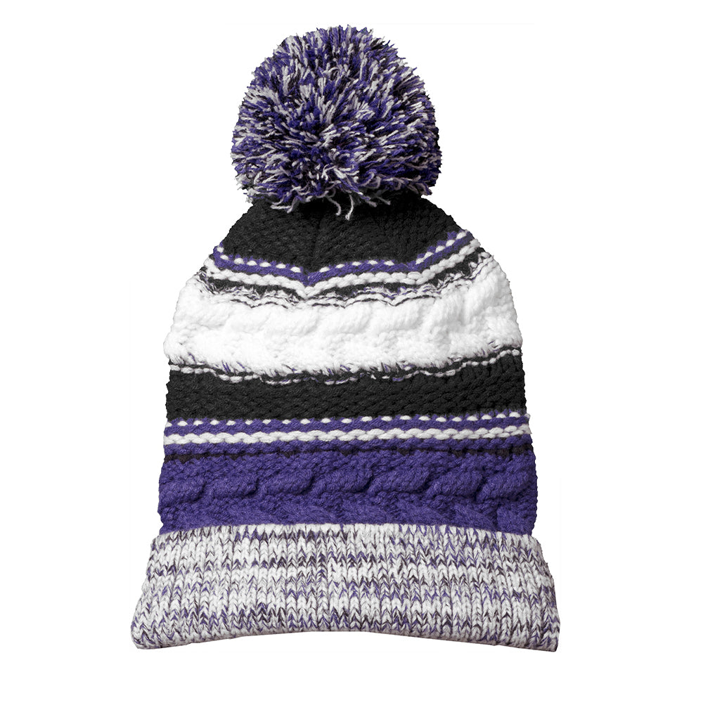 Sport-Tek Pom Pom Team Embroidered Beanie - Purple/Black/White (PMS 7672C)