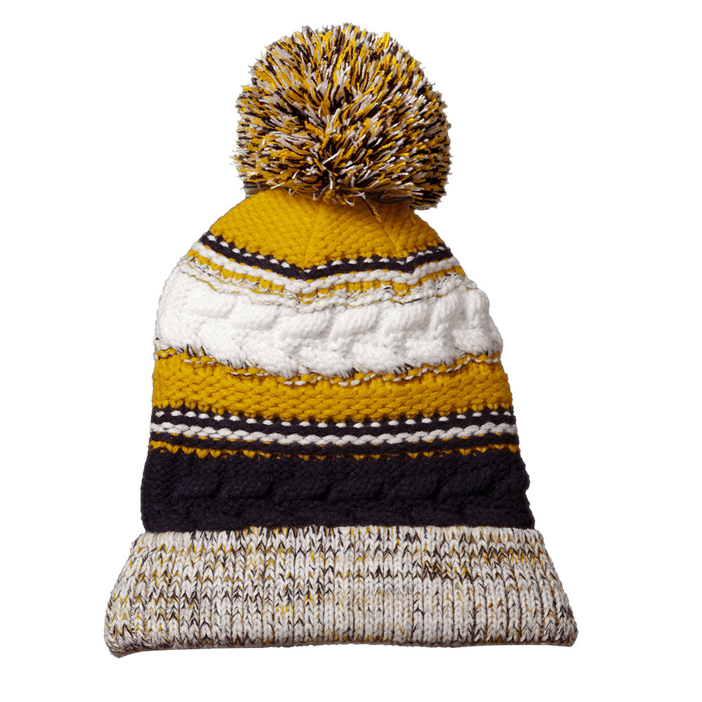Sport-Tek Pom Pom Team Embroidered Beanie - True Navy Blue/Gold/White (PMS 533 C)