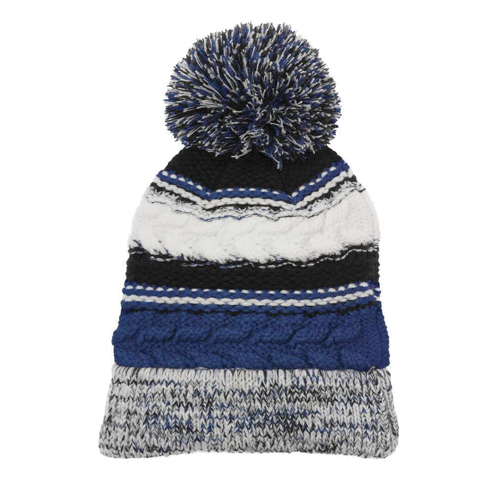 Sport-Tek Pom Pom Team Embroidered Beanie - True Royal Blue/Black/White (PMS 7687 C)