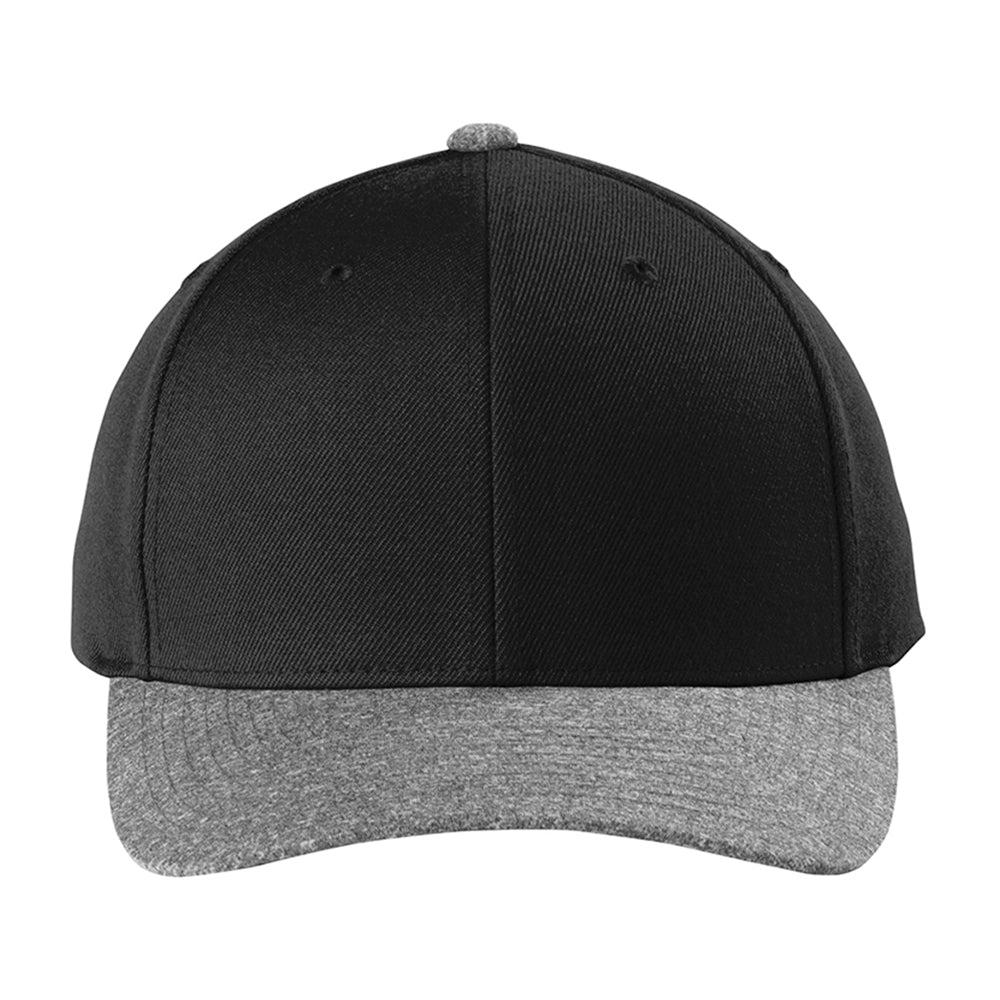 Sport-Tek Yupoong Curve Bill Snapback Embroidered Cap - Black/Grey Heather (PMS BLACK C )