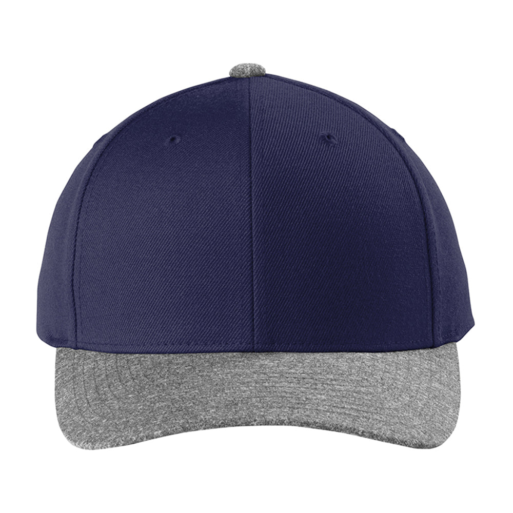 Sport-Tek Yupoong Curve Bill Snapback Embroidered Cap - True Navy Blue/Grey Heather (PMS 533C)