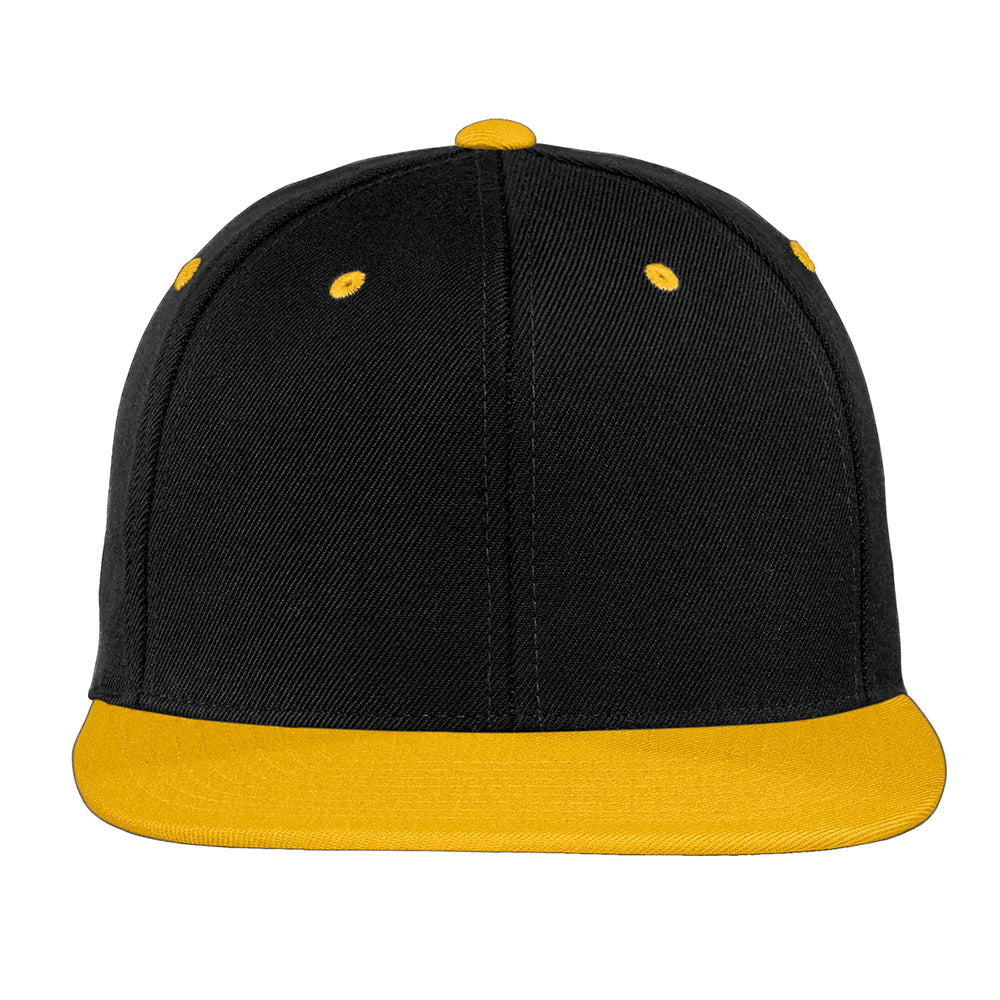 Sport-Tek Yupoong Flat Bill Snapback Embroidered Cap - Black/Gold (PMS BLACK C)