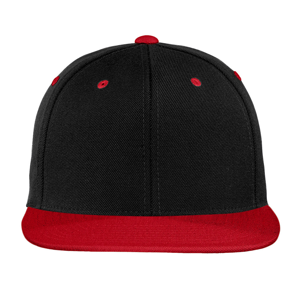 Sport-Tek Yupoong Flat Bill Snapback Embroidered Cap - Black/True Red (PMS BLACK C)