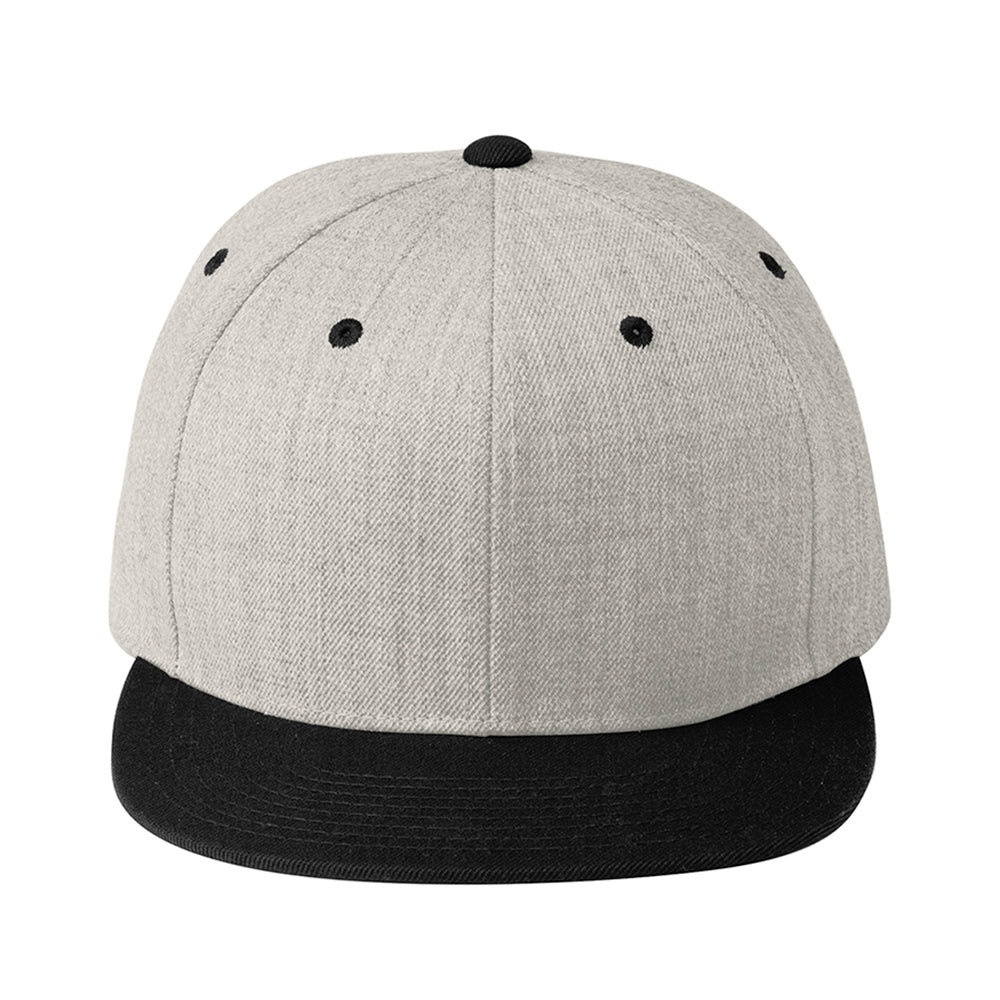 Sport-Tek Yupoong Flat Bill Snapback Embroidered Cap - Heather Grey/Black (PMS BLACK C )