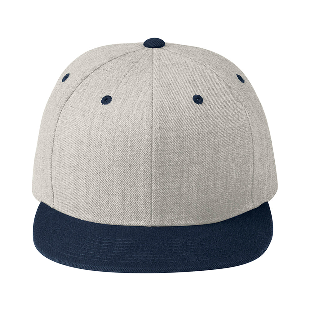 Sport-Tek Yupoong Flat Bill Snapback Embroidered Cap - Heather Grey/True Navy Blue (PMS 533C)