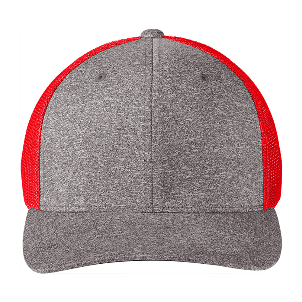 Port Authority Flexfit Melange Mesh Back Trucker Embroidered Cap - True Red/Grey Heather (PMS 200C)