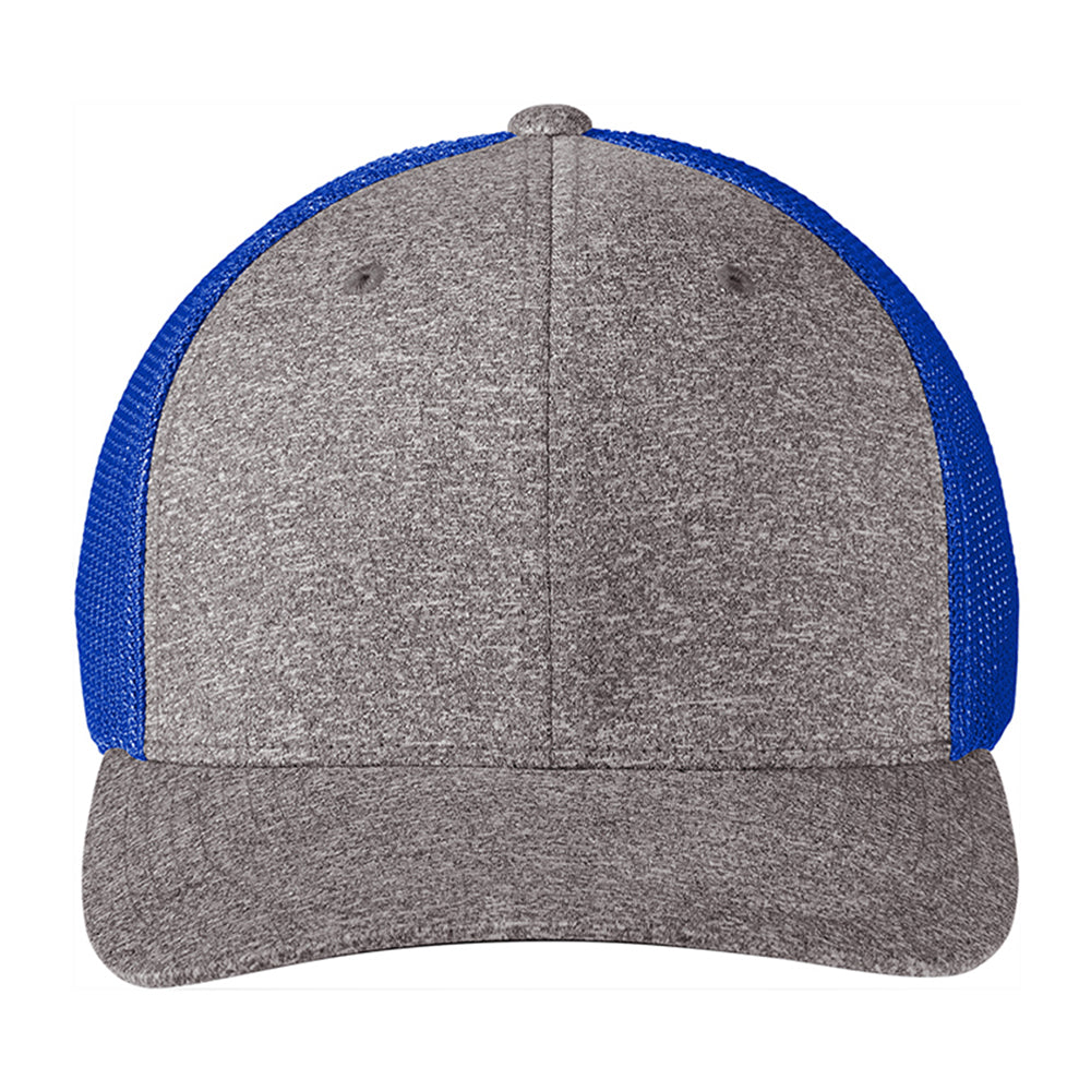Port Authority Flexfit Melange Mesh Back Trucker Embroidered Cap - True Royal Blue/Grey Heather (PMS 7687C)