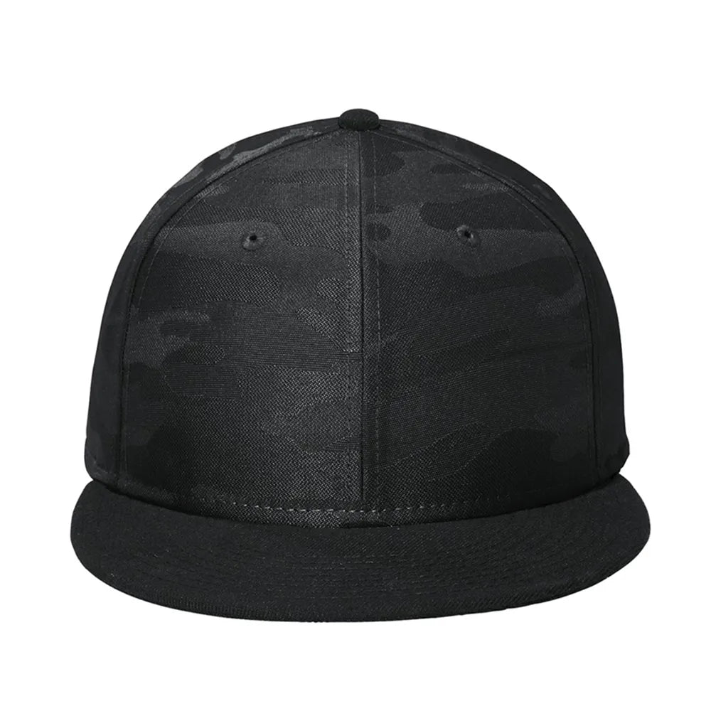 New Era Camo Flat Bill Snapback Embroidered Cap - Black/Rainstorm Grey Camo