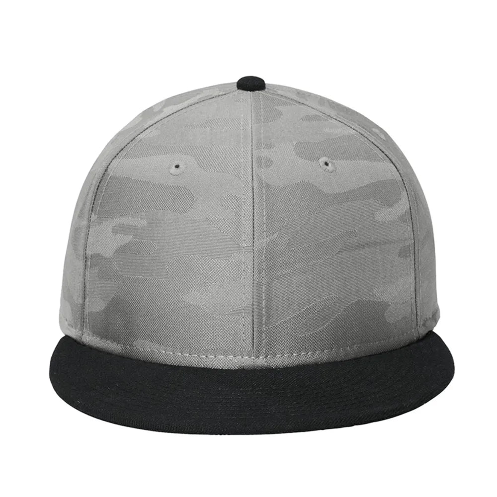 New Era Camo Flat Bill Snapback Embroidered Cap - Deep Navy Blue/Deep Navy Blue Camo (PMS 7547C)